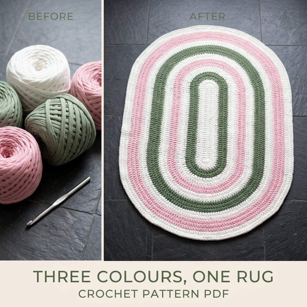 Oval Stripe Rug Crochet Pattern PDF – Easy T-Shirt Yarn Rug