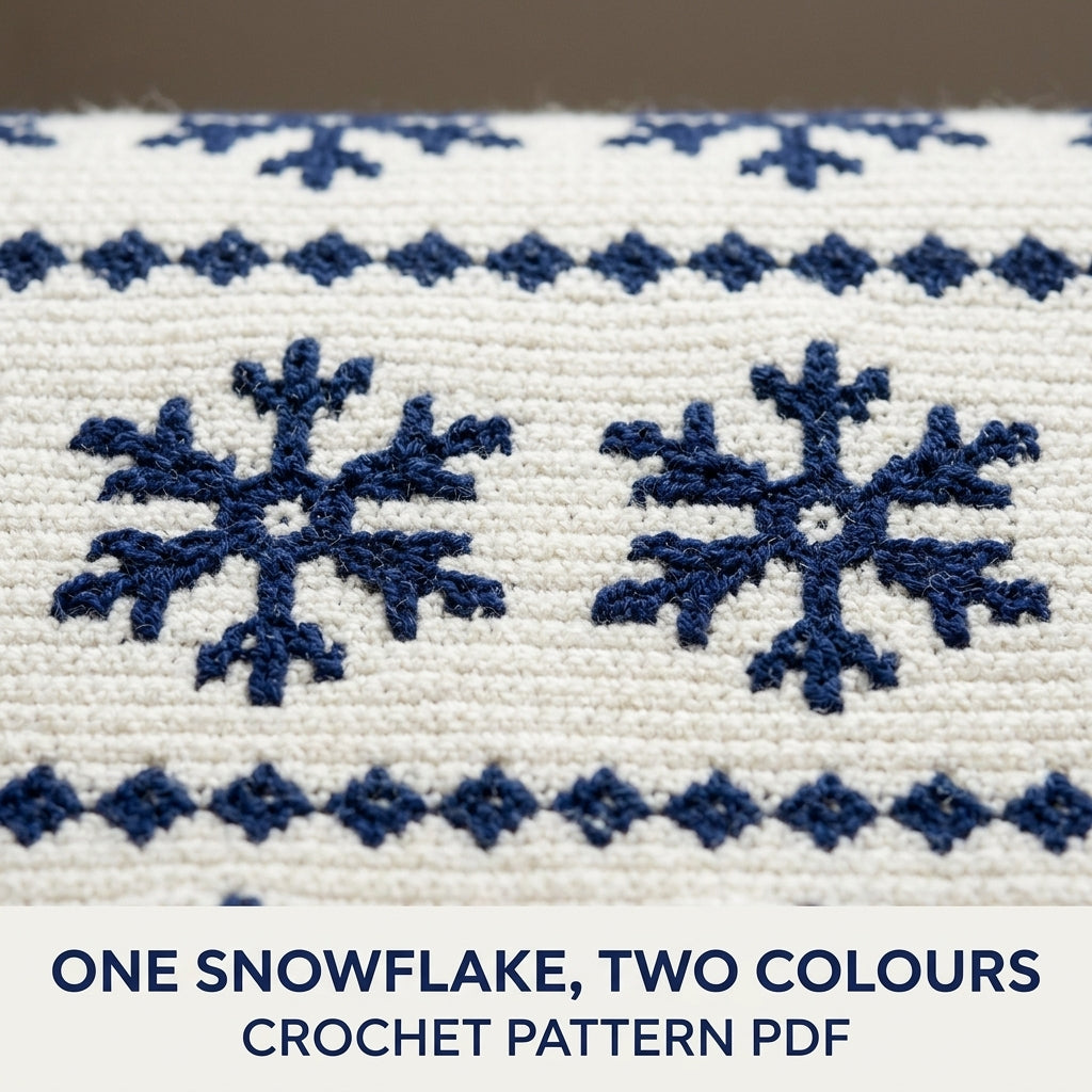 Snowflake Crochet Blanket Pattern PDF – Winter Tapestry Crochet Throw in Navy and White