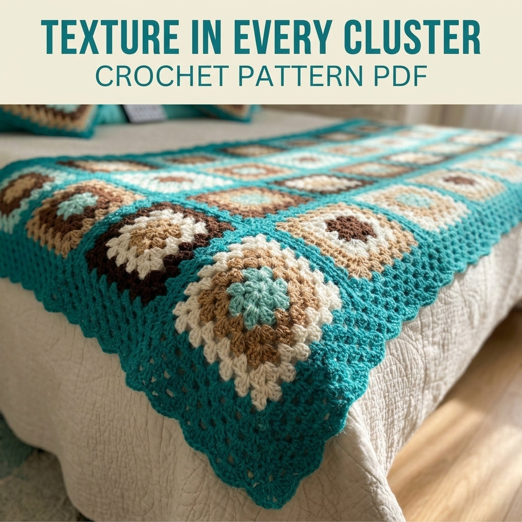 Teal Granny Bed Runner Set Crochet Pattern PDF – Bed Runner and Two Cushions