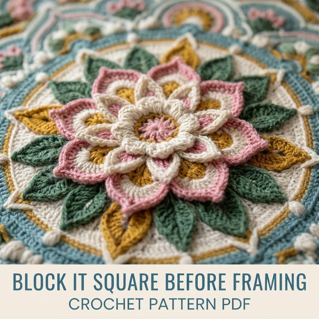 Framed Flower Mandala Square Crochet Pattern PDF – 3D Mandala Wall Art