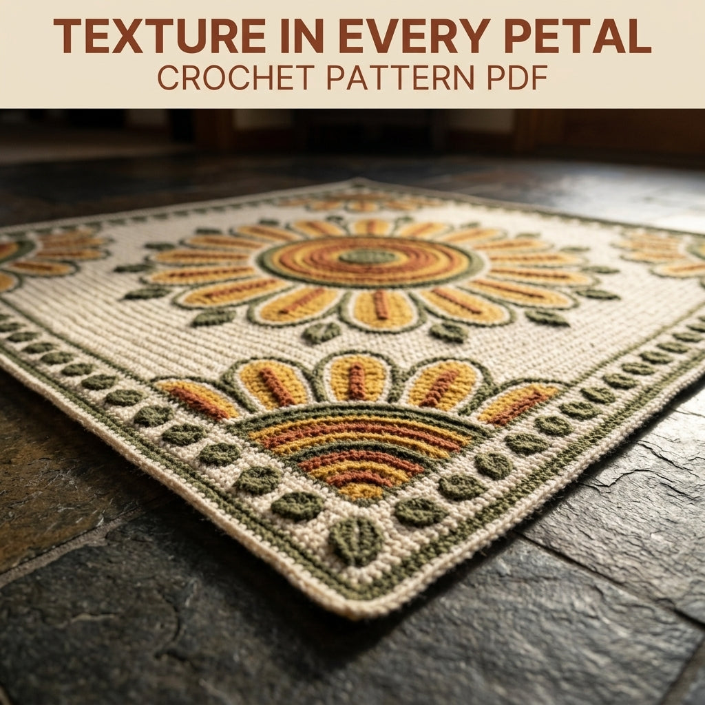 Sunflower Tapestry Crochet Blanket Pattern PDF – Floral Medallion Throw in Mustard, Rust and Olive