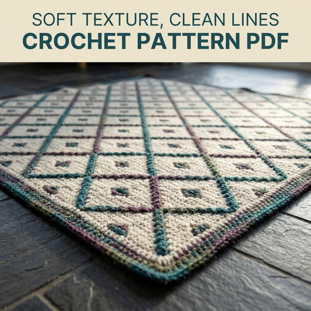 Trellis Mosaic Crochet Blanket Pattern PDF – Diamond Lattice Throw in Teal, Plum and Green