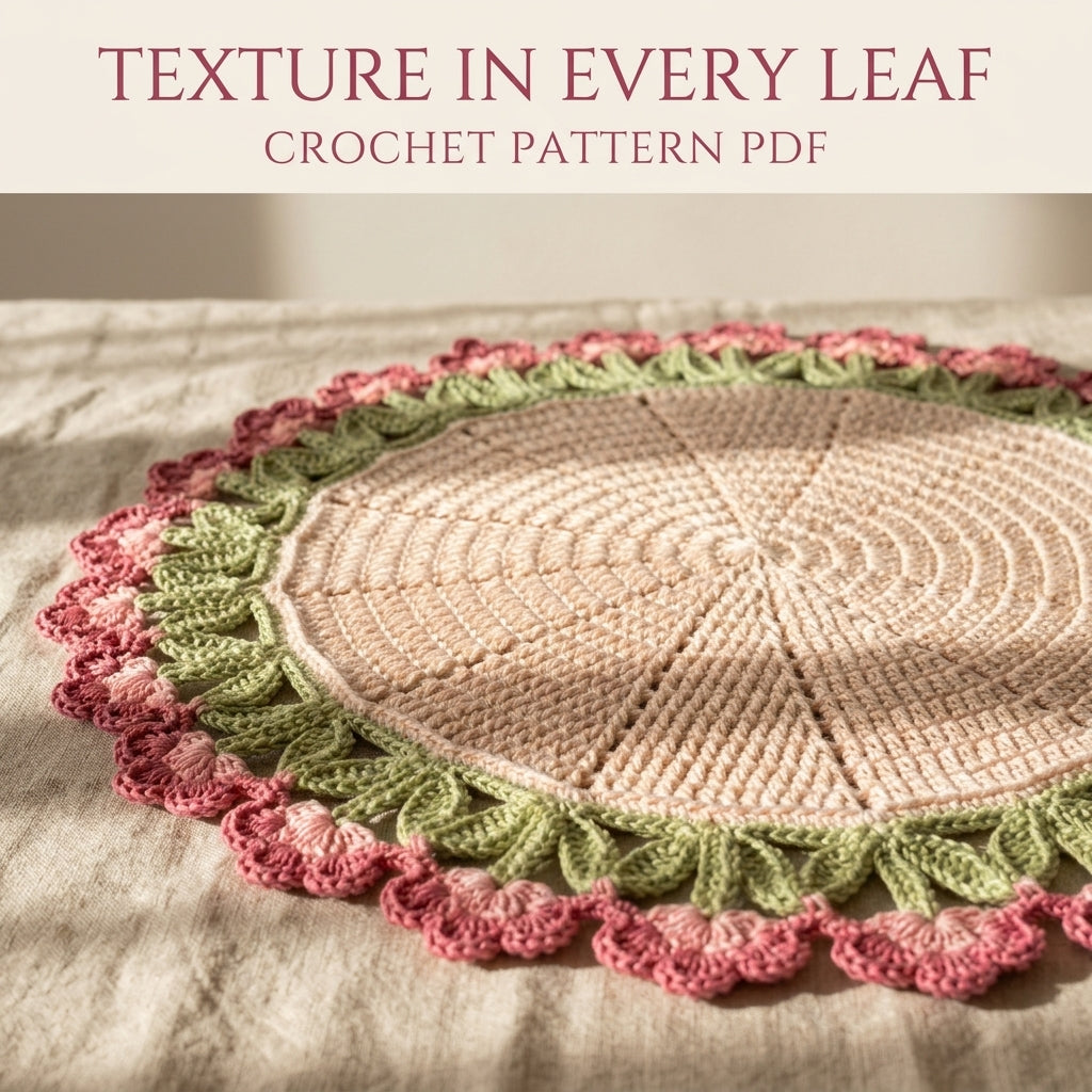 Rose Tulip Edge Placemat Crochet Pattern PDF – Round Table Mat with Flower Edge