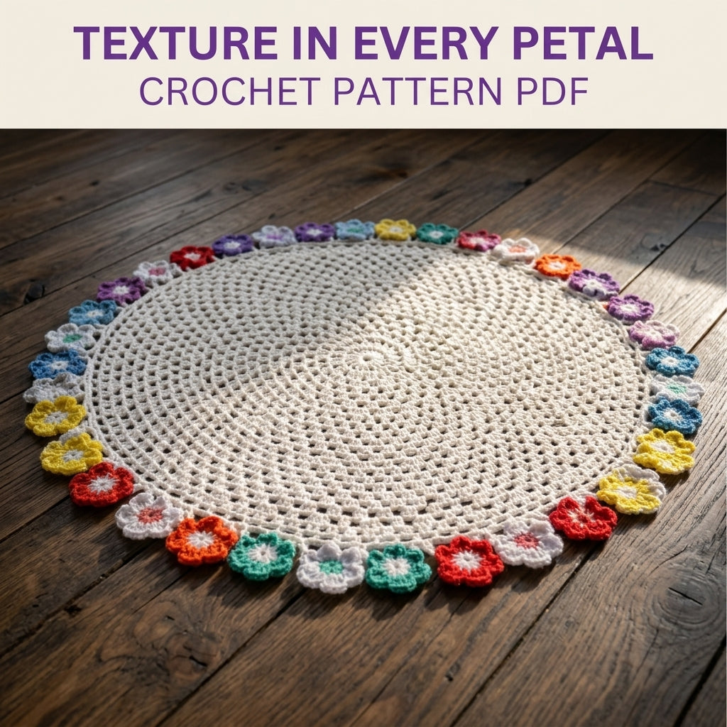 Rainbow Flower Edge Table Topper Crochet Pattern PDF – Round Doily