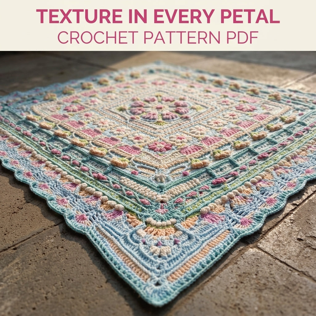 Aqua Peach Daisy Mandala Blanket Crochet Pattern PDF – Textured Daisy Square Throw