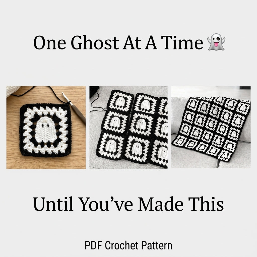 Ghost Granny Square Blanket Crochet Pattern | Black & White Halloween Throw | Beginner Granny Square Project | PDF Instant Download