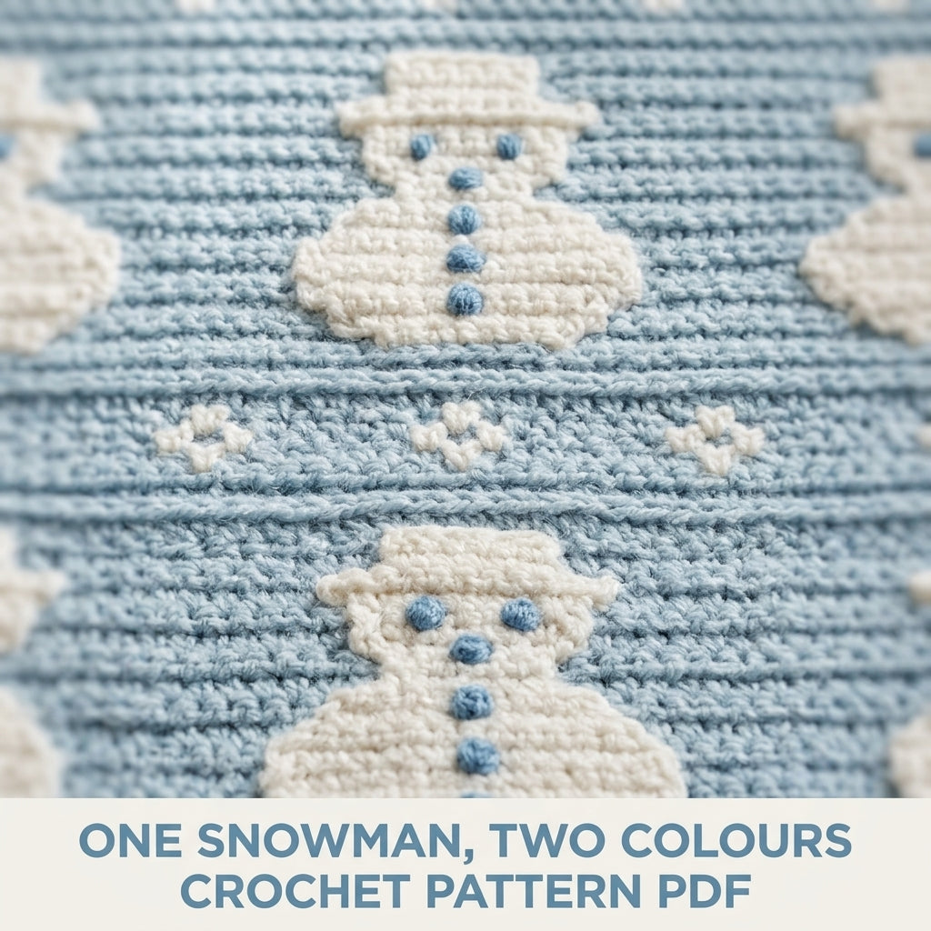 Snowman Crochet Blanket Pattern PDF – Winter Tapestry Crochet Throw in Ice Blue and White