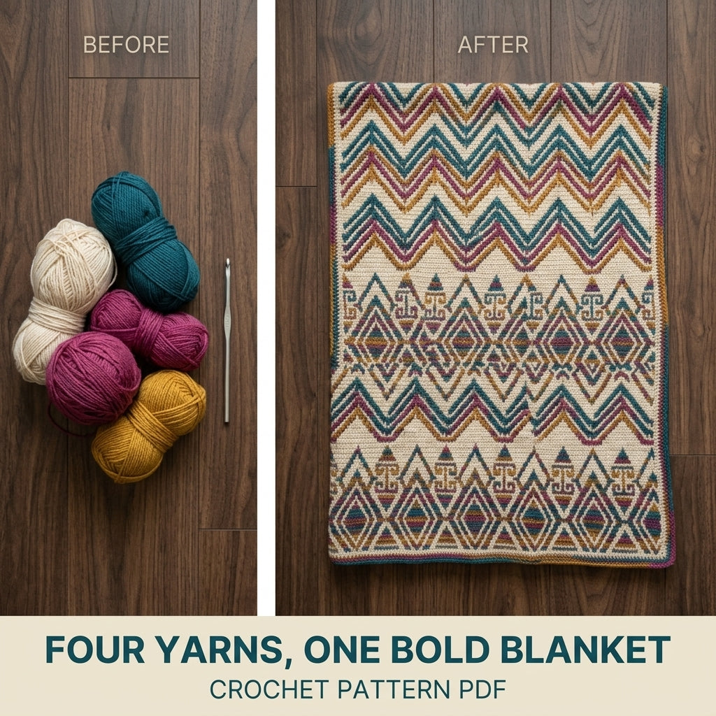 Chevron Mosaic Crochet Blanket Pattern PDF, Overlay Mosaic Throw, Chevron and Diamond Blanket, Chart and Written Rows, 2 Sizes