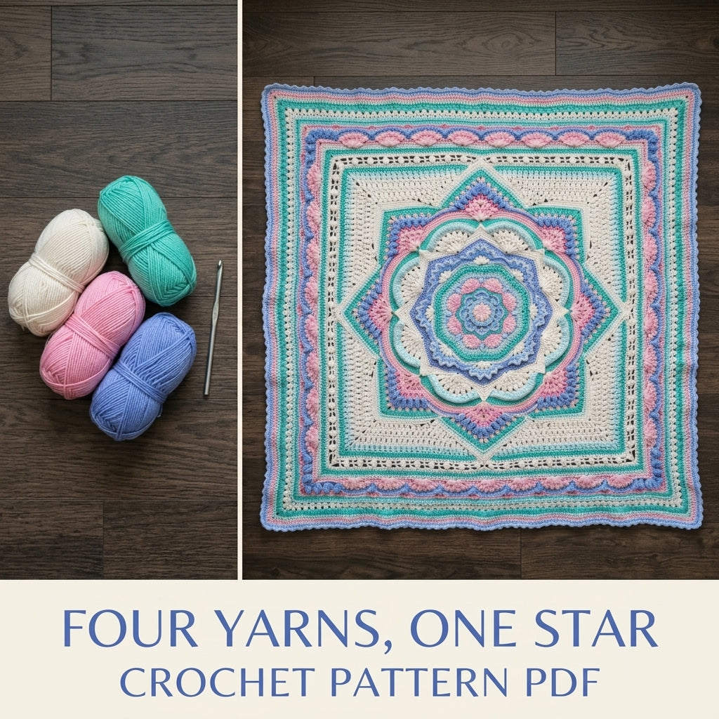 Pastel Star Mandala Blanket Crochet Pattern PDF – Textured Mandala Square Throw