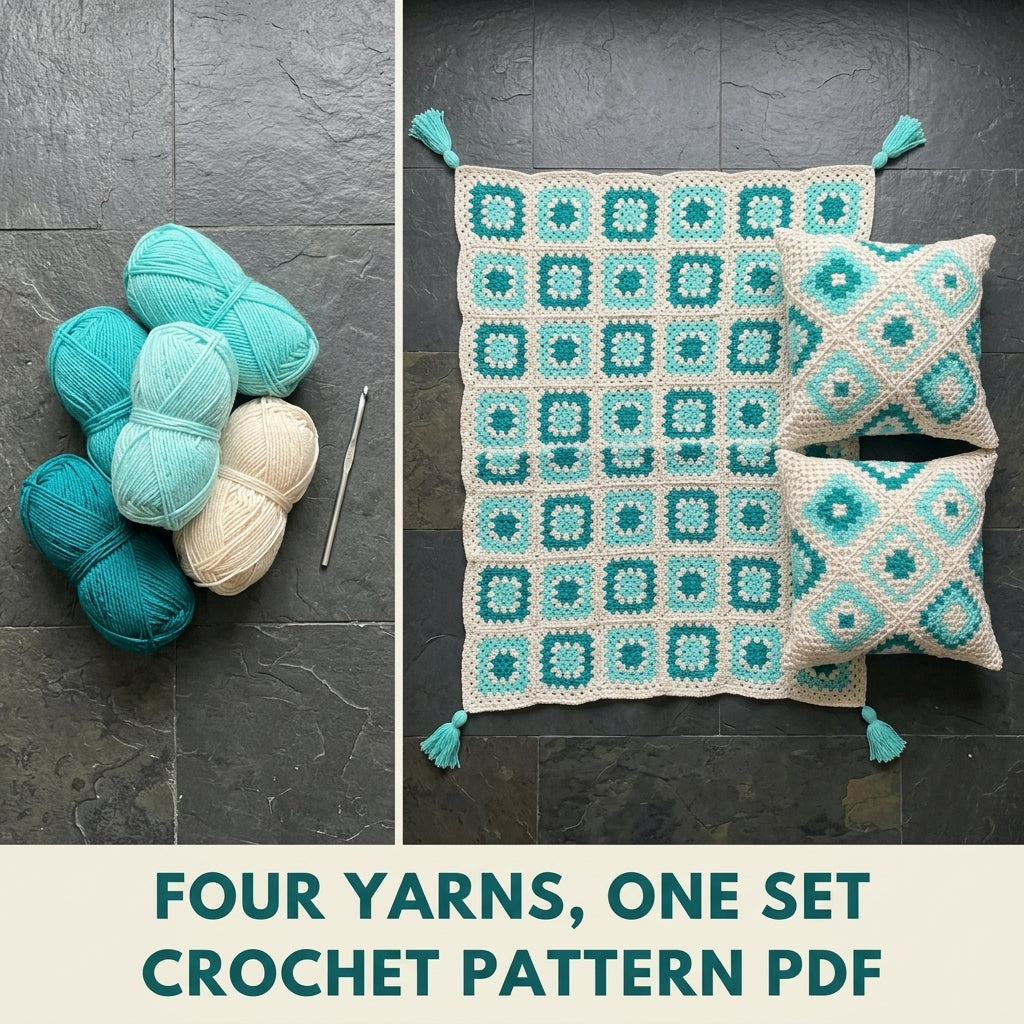 Aqua Granny Throw and Cushion Set Crochet Pattern PDF – Matching Blanket and Pillows