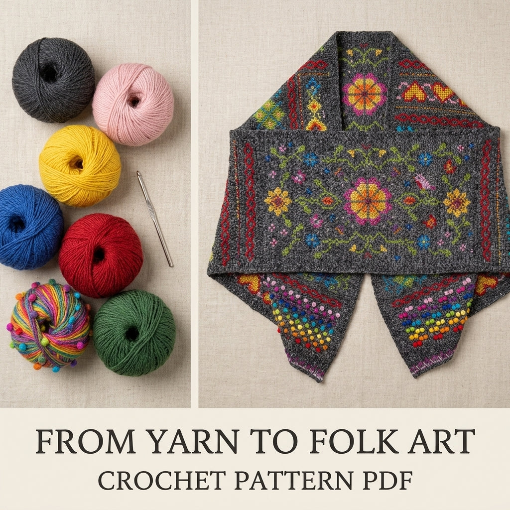 Cross-Stitch Folk Flower Wrap Crochet Pattern PDF – Embroidered Shawl