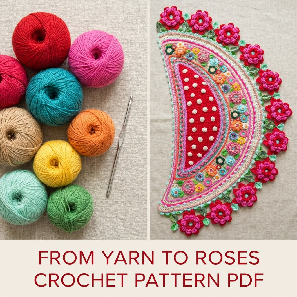 Polka Dot Rose Shawl Crochet Pattern PDF – Crescent Shawl with 3D Roses