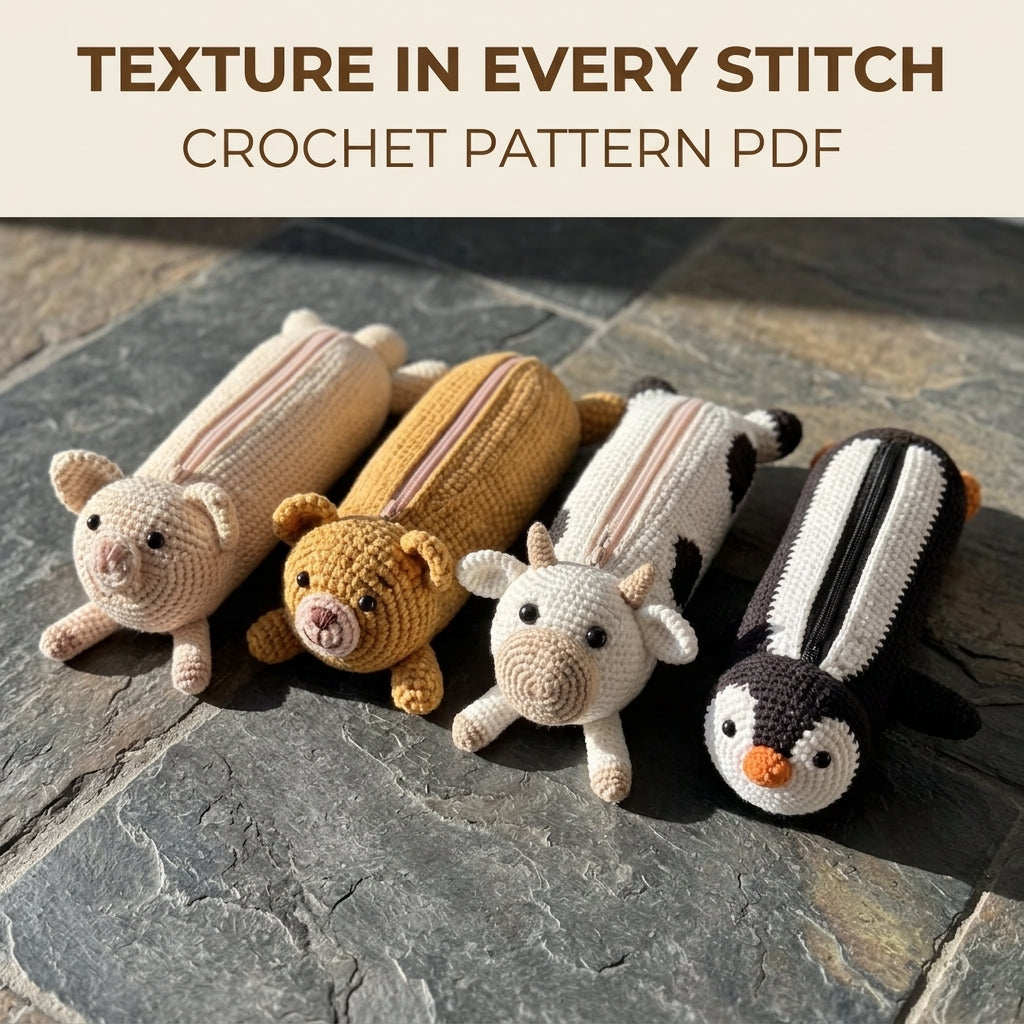 Animal Pencil Case Crochet Pattern PDF – Amigurumi Zip Pouch Set
