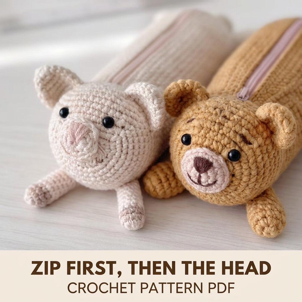 Animal Pencil Case Crochet Pattern PDF – Amigurumi Zip Pouch Set