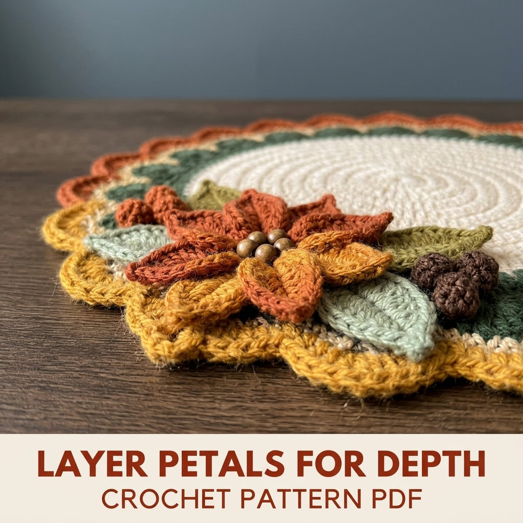 Autumn Poinsettia Placemat Set Crochet Pattern PDF – Round Table Mats