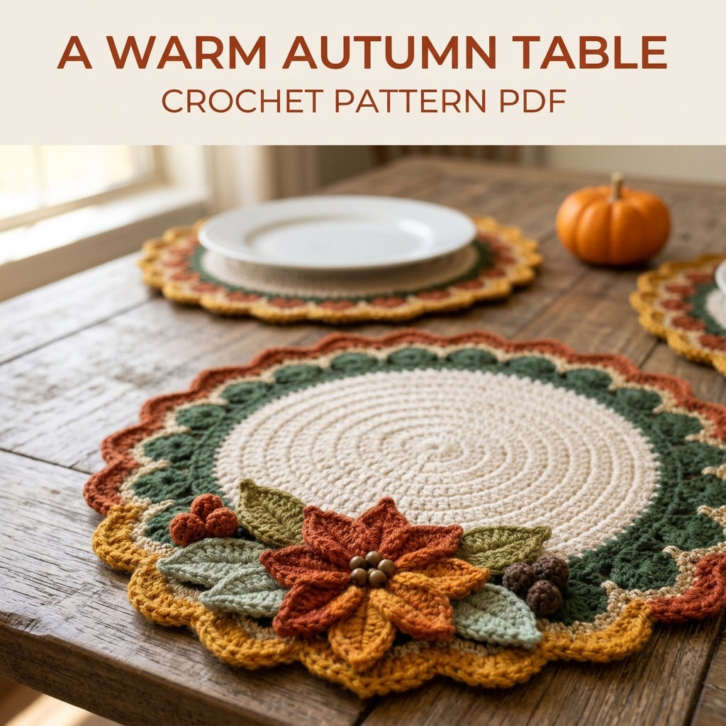 Autumn Poinsettia Placemat Set Crochet Pattern PDF – Round Table Mats