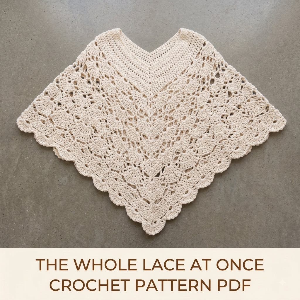 Lace Poncho Crochet Pattern PDF – V-Neck Fan Lace Poncho with Scalloped Hem