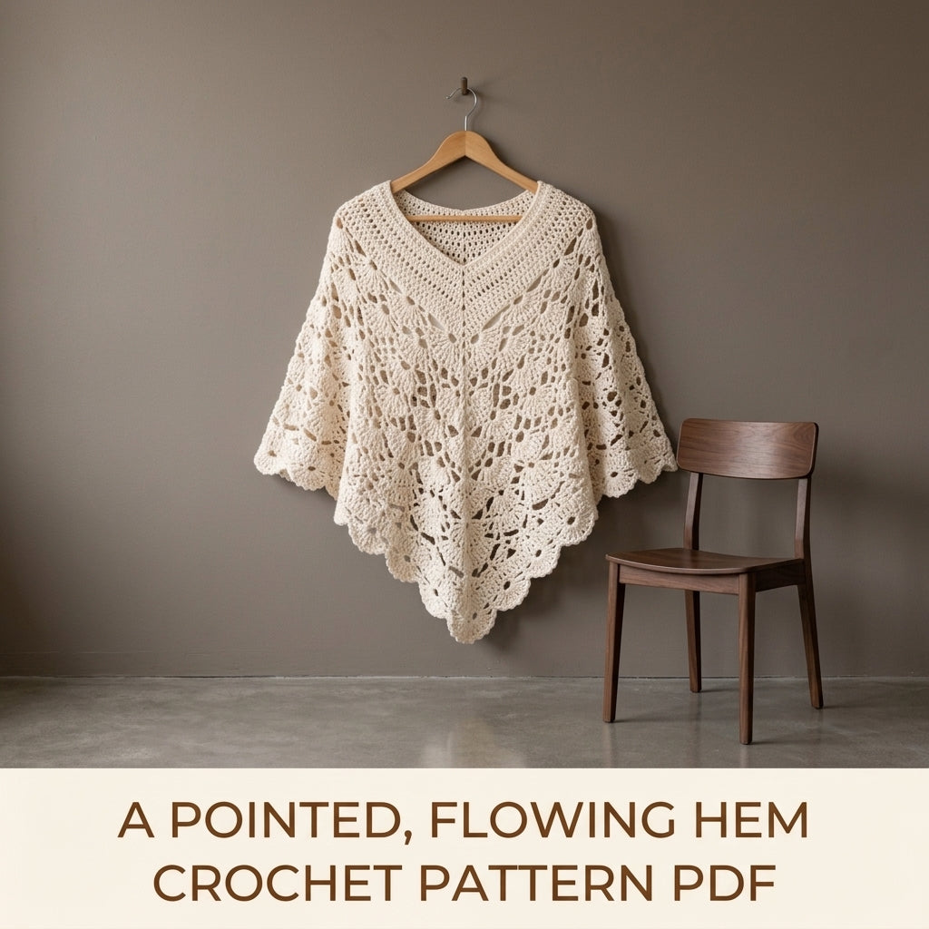 Lace Poncho Crochet Pattern PDF – V-Neck Fan Lace Poncho with Scalloped Hem