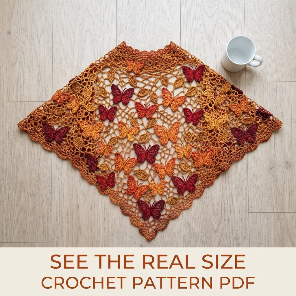 Autumn Butterfly Shawl Crochet Pattern PDF – Lace Net Shawl with Butterflies