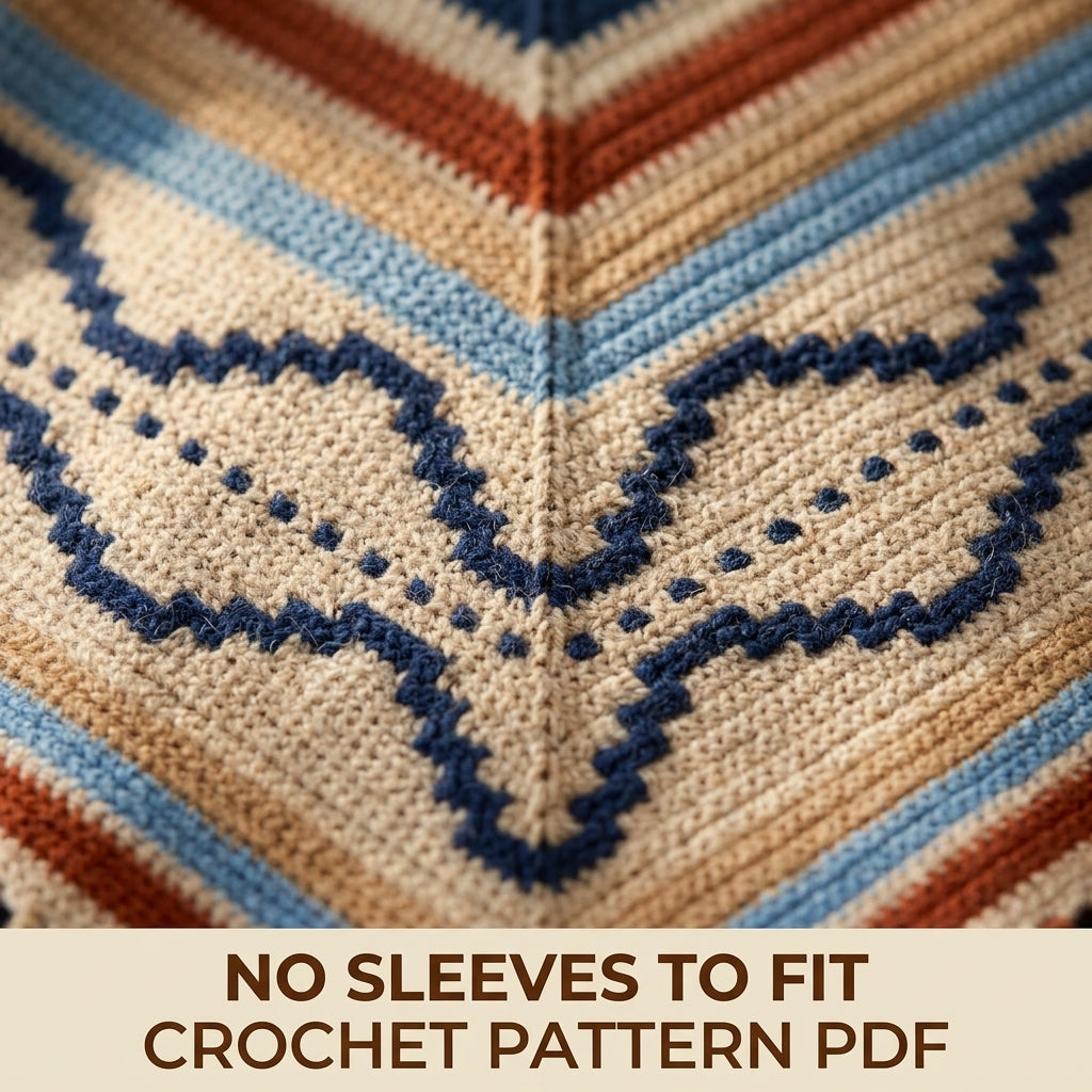 Desert Wave Poncho Crochet Pattern PDF – Boho Fringe Poncho with Mosaic Colourwork Band