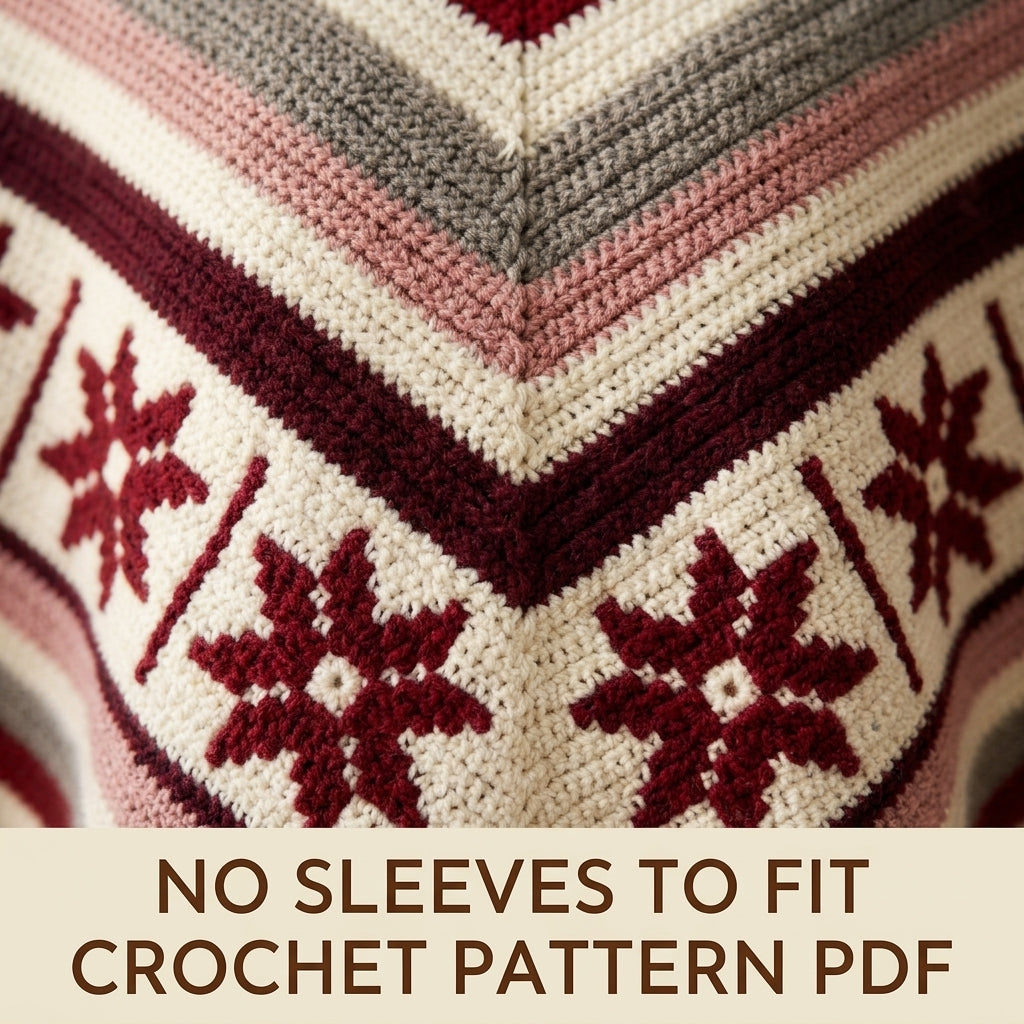 Burgundy Star Poncho Crochet Pattern PDF – Boho Fringe Poncho with Colourwork Band