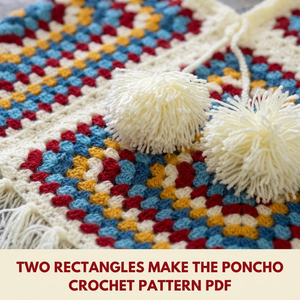 Granny Poncho and Hat Set Crochet Pattern PDF – Kids Retro Poncho with Fringe