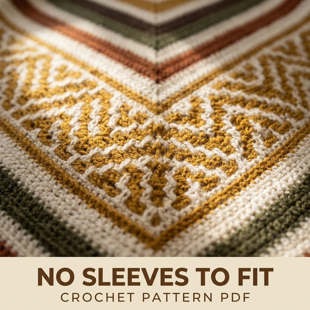 Harvest Mosaic Poncho Crochet Pattern PDF – Boho Fringe Poncho with Mosaic Colourwork Band