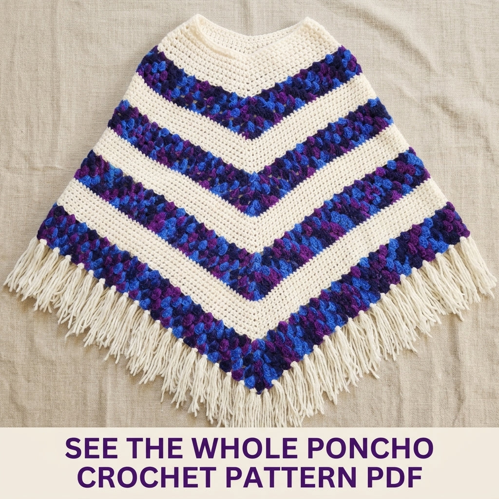 Purple Chevron Poncho Crochet Pattern PDF – Purple and Cream Fringe Poncho
