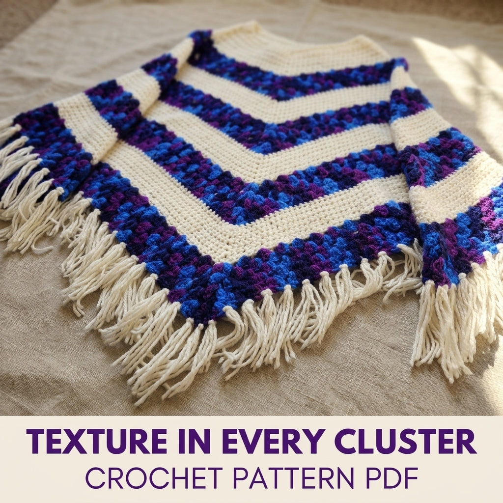 Purple Chevron Poncho Crochet Pattern PDF – Purple and Cream Fringe Poncho