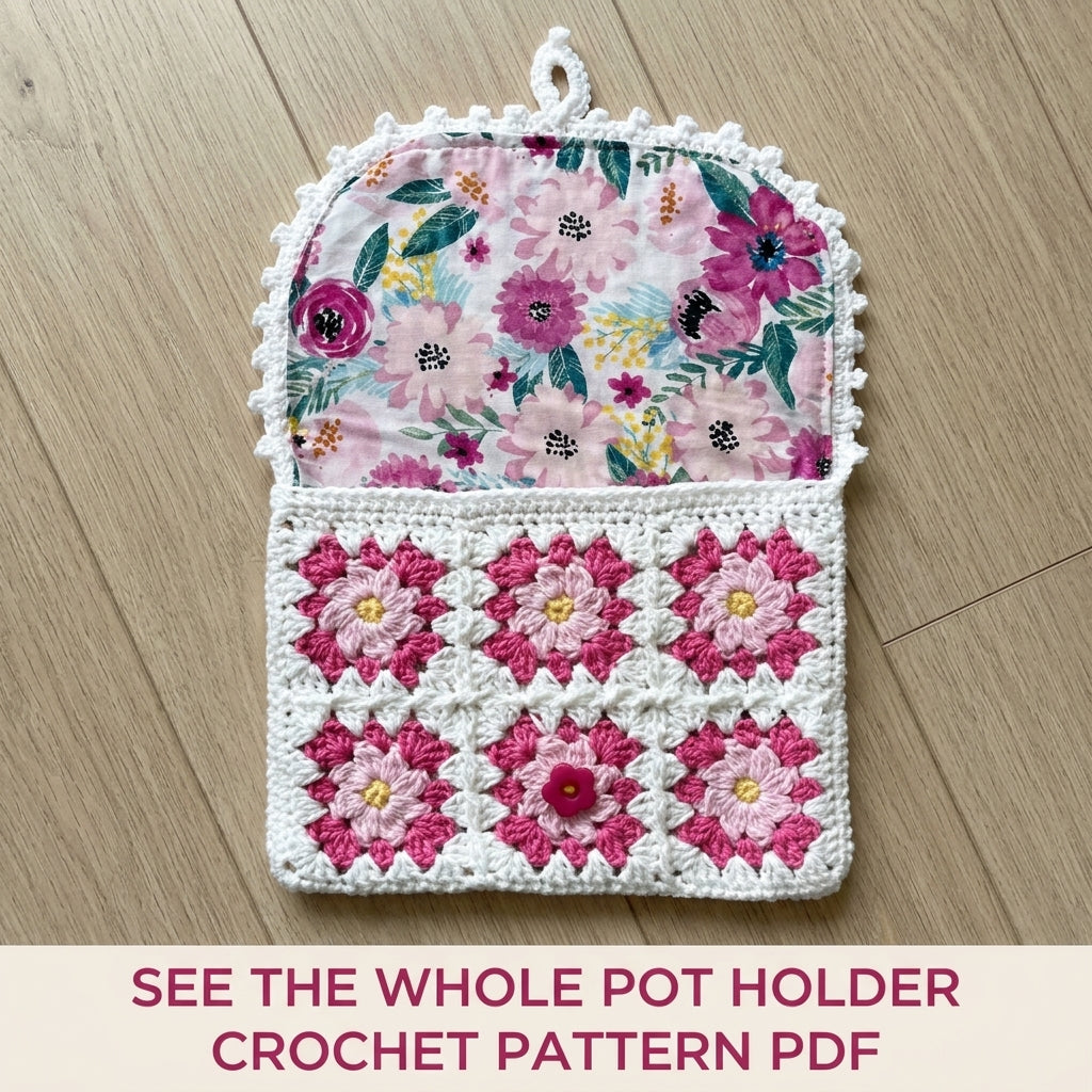 Flower Granny Pocket Pot Holder Crochet Pattern PDF – Kitchen Gift