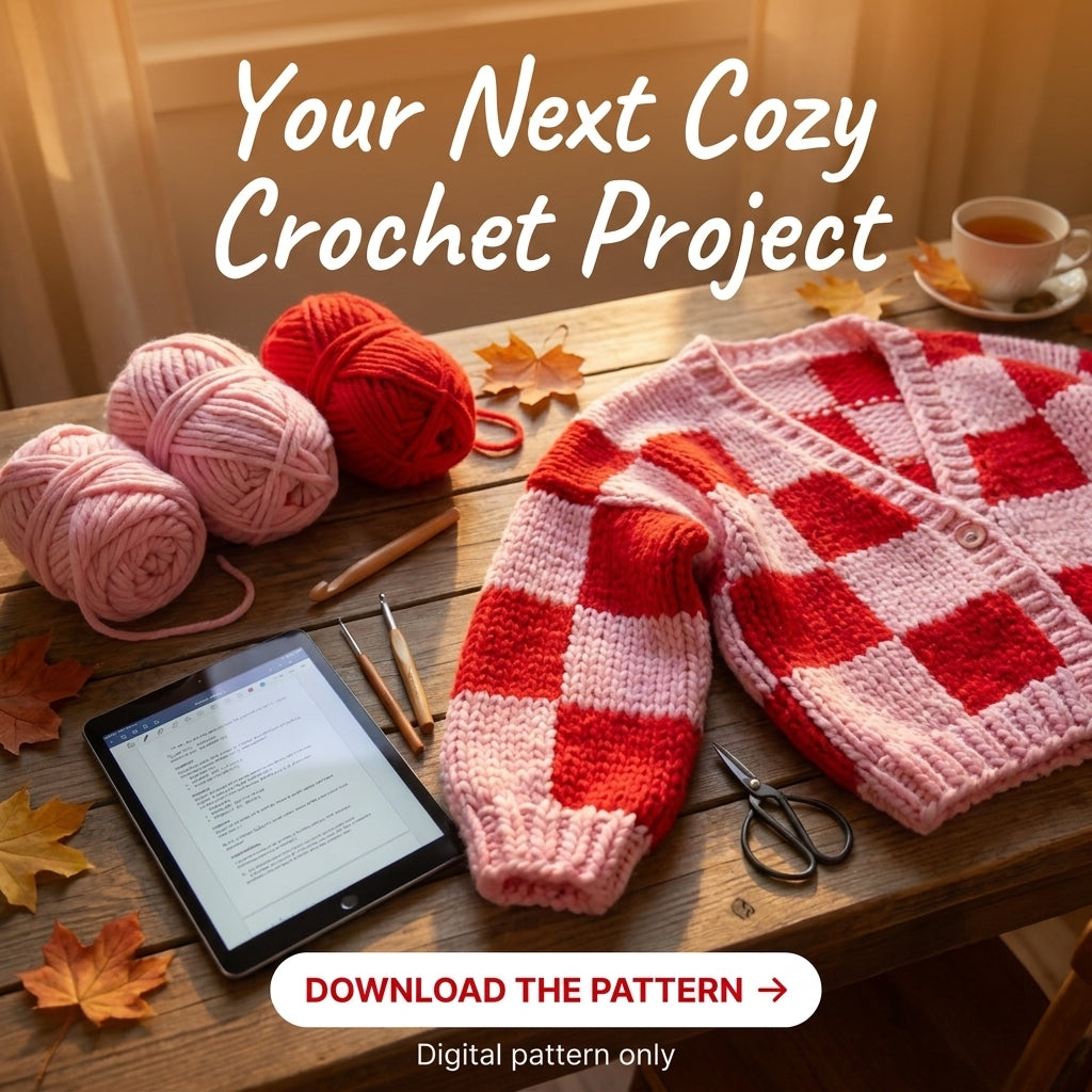 Chunky Checkerboard Cardigan KNITTING Pattern | Oversized Hand Knit Check Cardigan | Super Bulky Weekend Project | Sizes XS–[XX] | PDF Instant Download