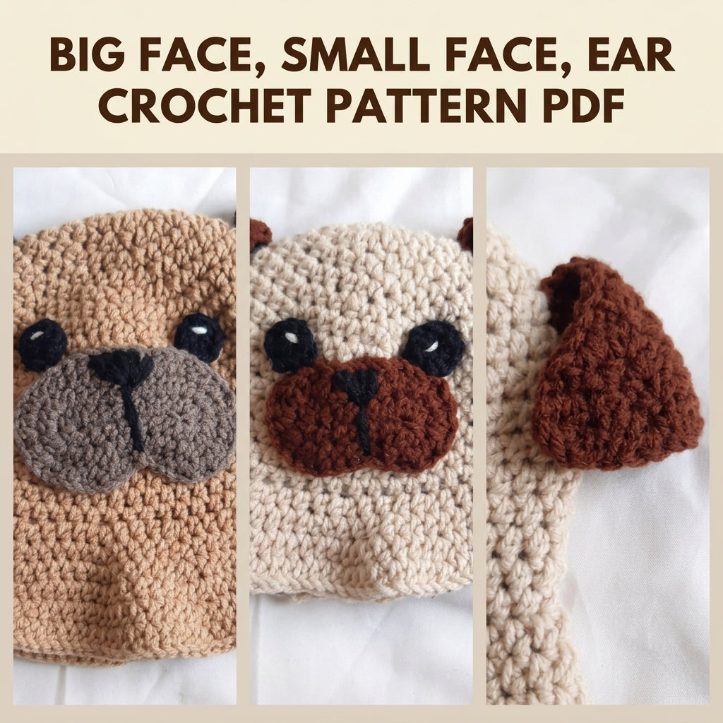 Pug Bucket Hat Crochet Pattern PDF – Matching Adult and Child Dog Face Hats