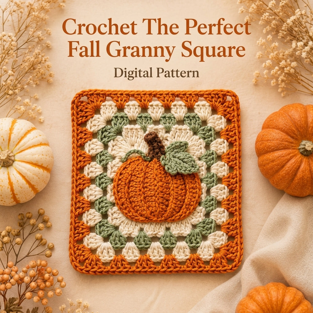 Pumpkin Granny Square Crochet Pattern — Autumn Motif Square for Blankets, Cushions and Bags, US Terms, PDF Download