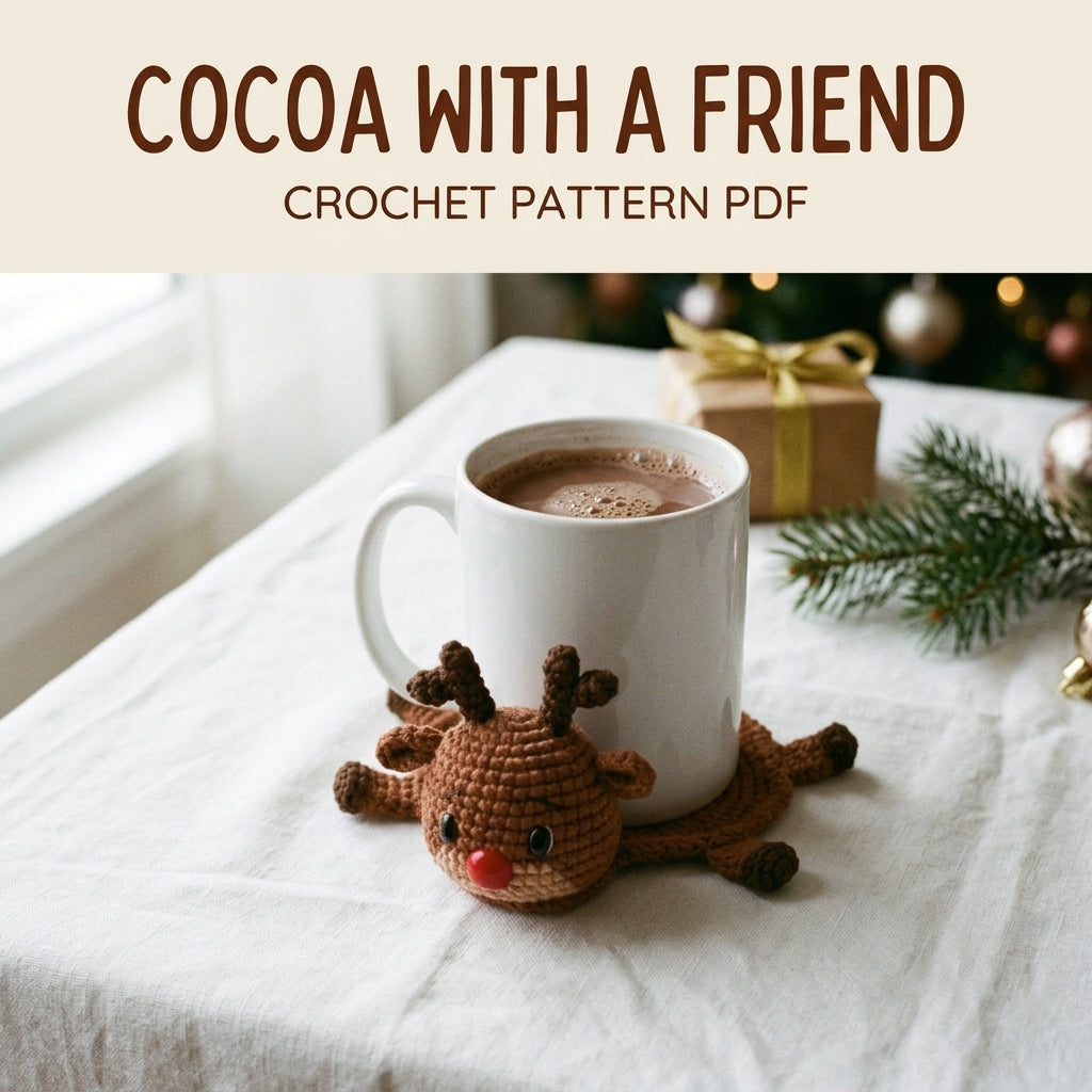 Reindeer Mug Coaster Crochet Pattern PDF – Christmas Mug Rug