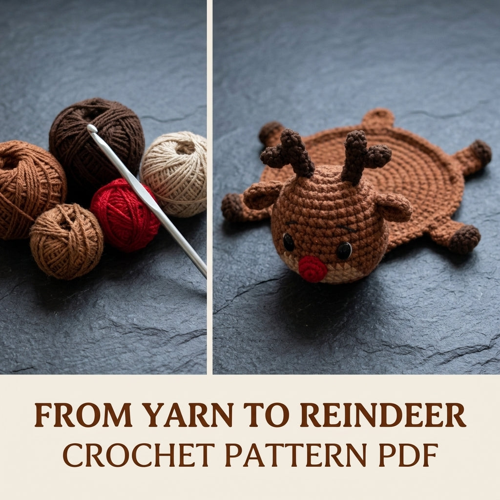 Reindeer Mug Coaster Crochet Pattern PDF – Christmas Mug Rug
