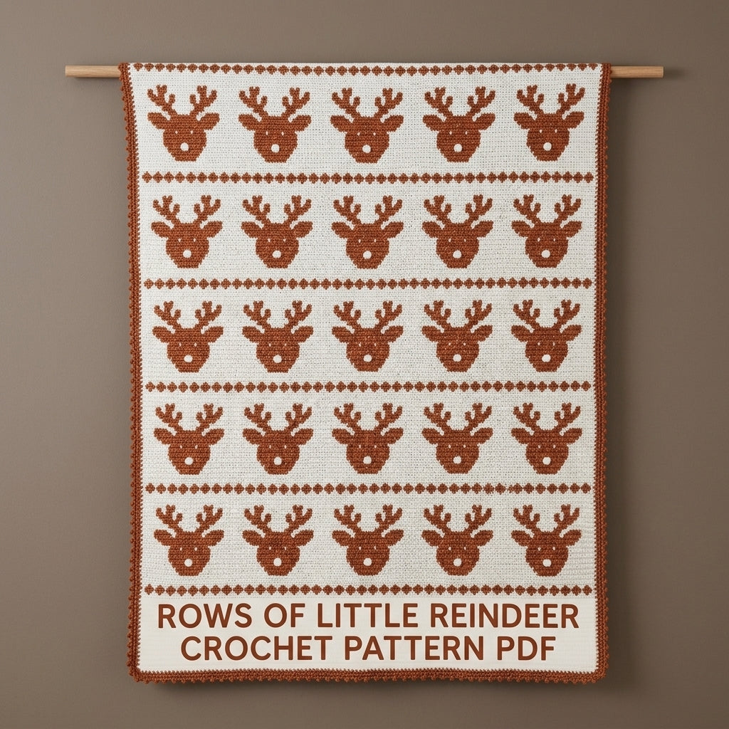 Reindeer Crochet Blanket Pattern PDF – Christmas Tapestry Crochet Throw in Copper and White