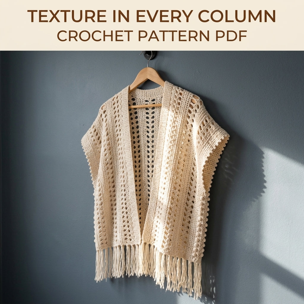 Lace Ruana Wrap Crochet Pattern PDF – Open Front Lace Wrap with Fringe
