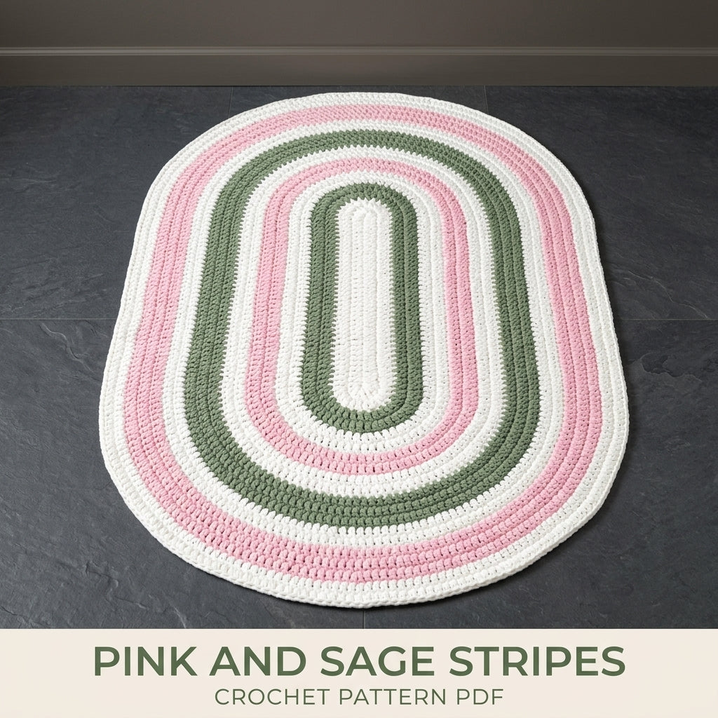 Oval Stripe Rug Crochet Pattern PDF – Easy T-Shirt Yarn Rug