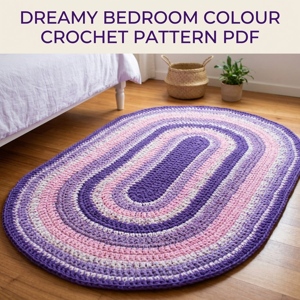 Lilac Oval Stripe Rug Crochet Pattern PDF – Purple T-Shirt Yarn Rug