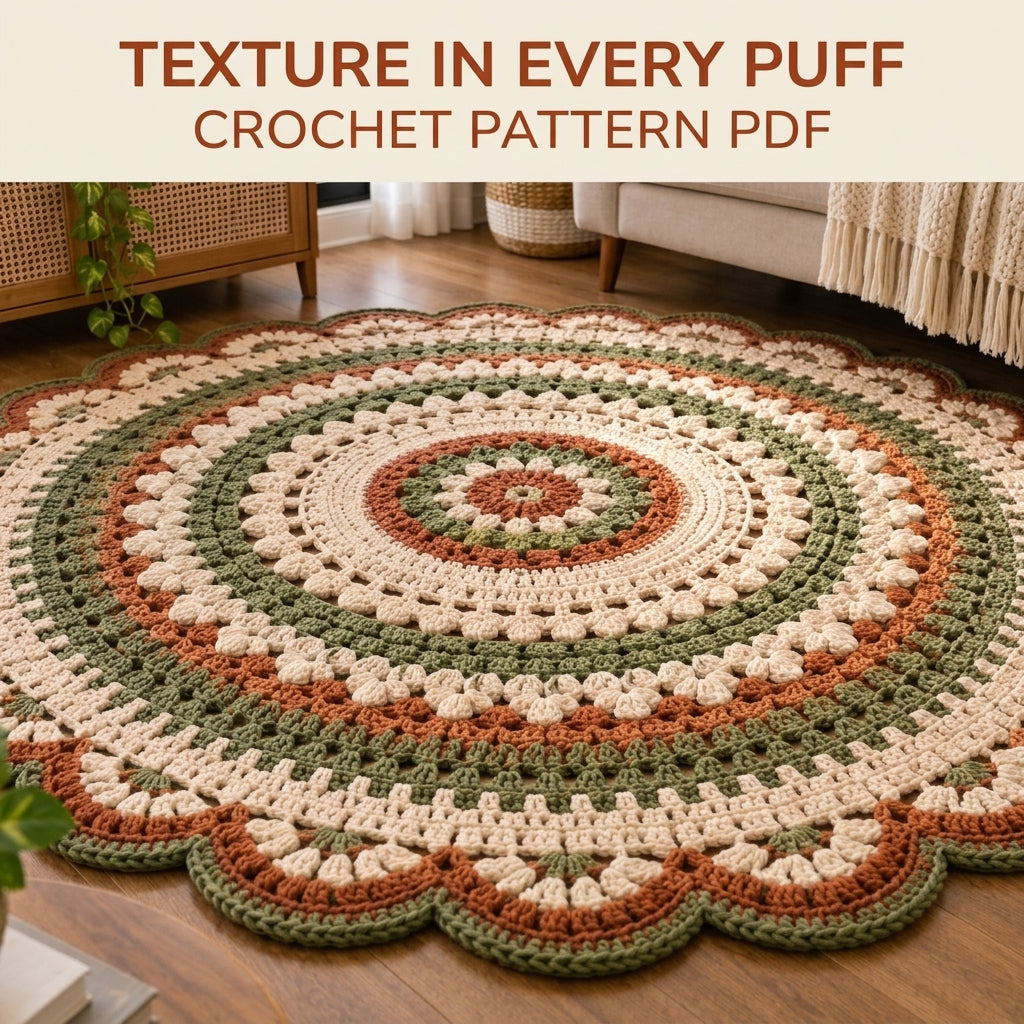 Terracotta Sage Mandala Rug Crochet Pattern PDF – Boho Round Rug