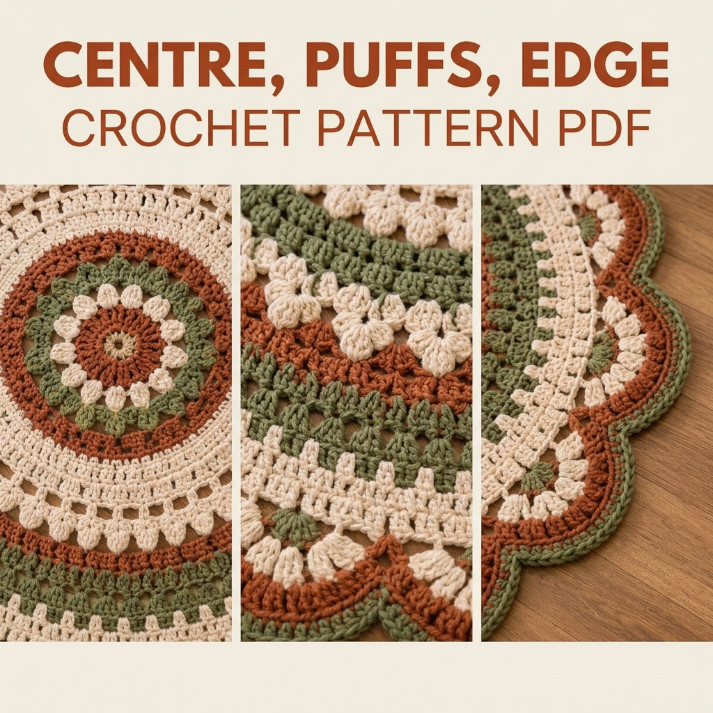 Terracotta Sage Mandala Rug Crochet Pattern PDF – Boho Round Rug