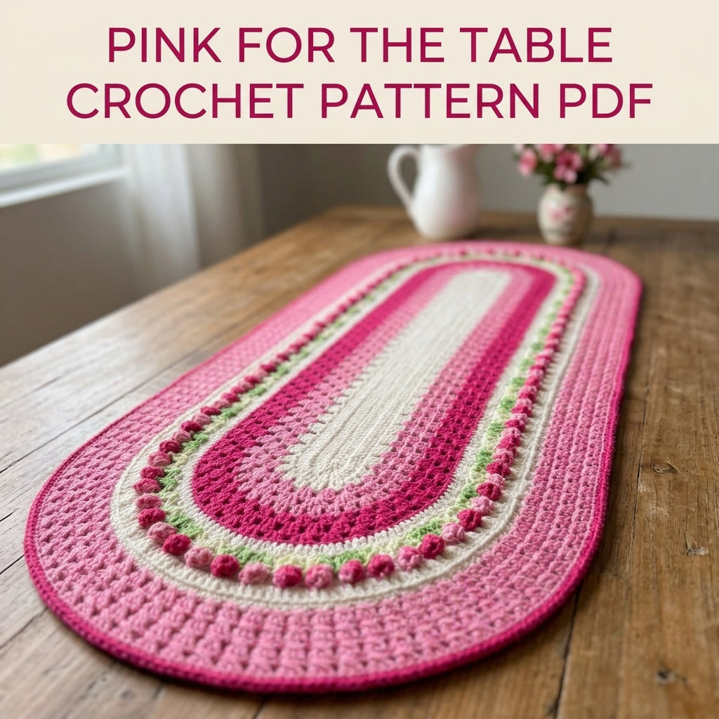 Rosebud Oval Granny Runner Crochet Pattern PDF – Oval Table Runner or Rug