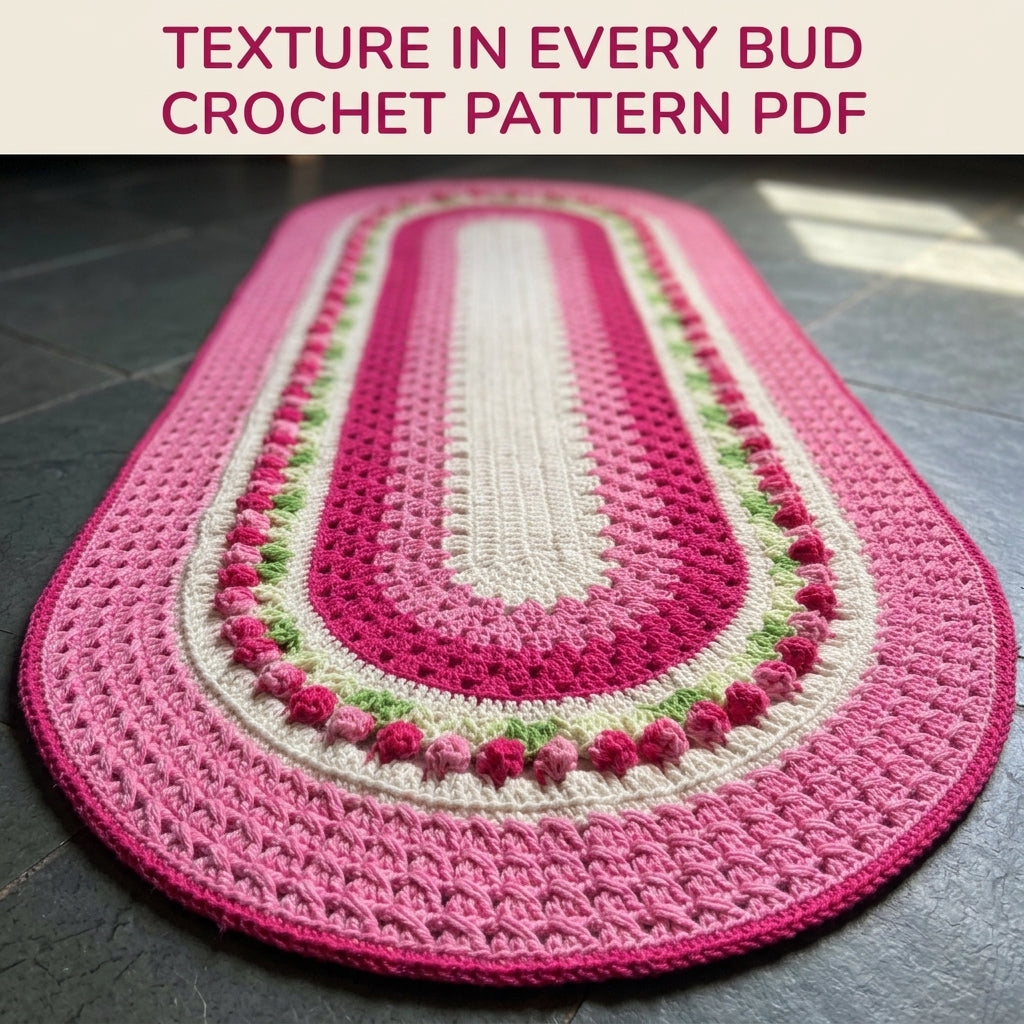 Rosebud Oval Granny Runner Crochet Pattern PDF – Oval Table Runner or Rug