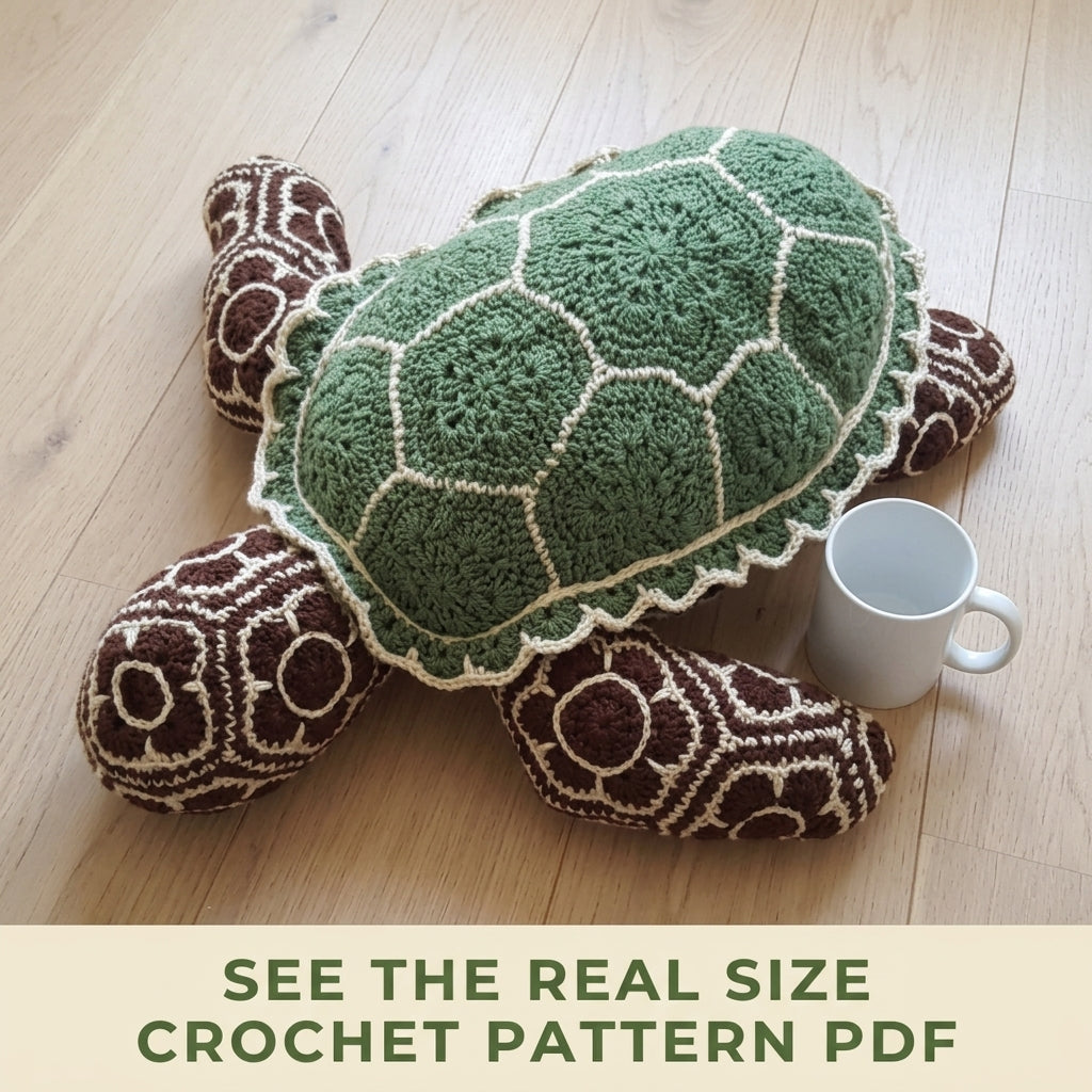 African Flower Sea Turtle Crochet Pattern PDF – Hexagon Amigurumi Turtle