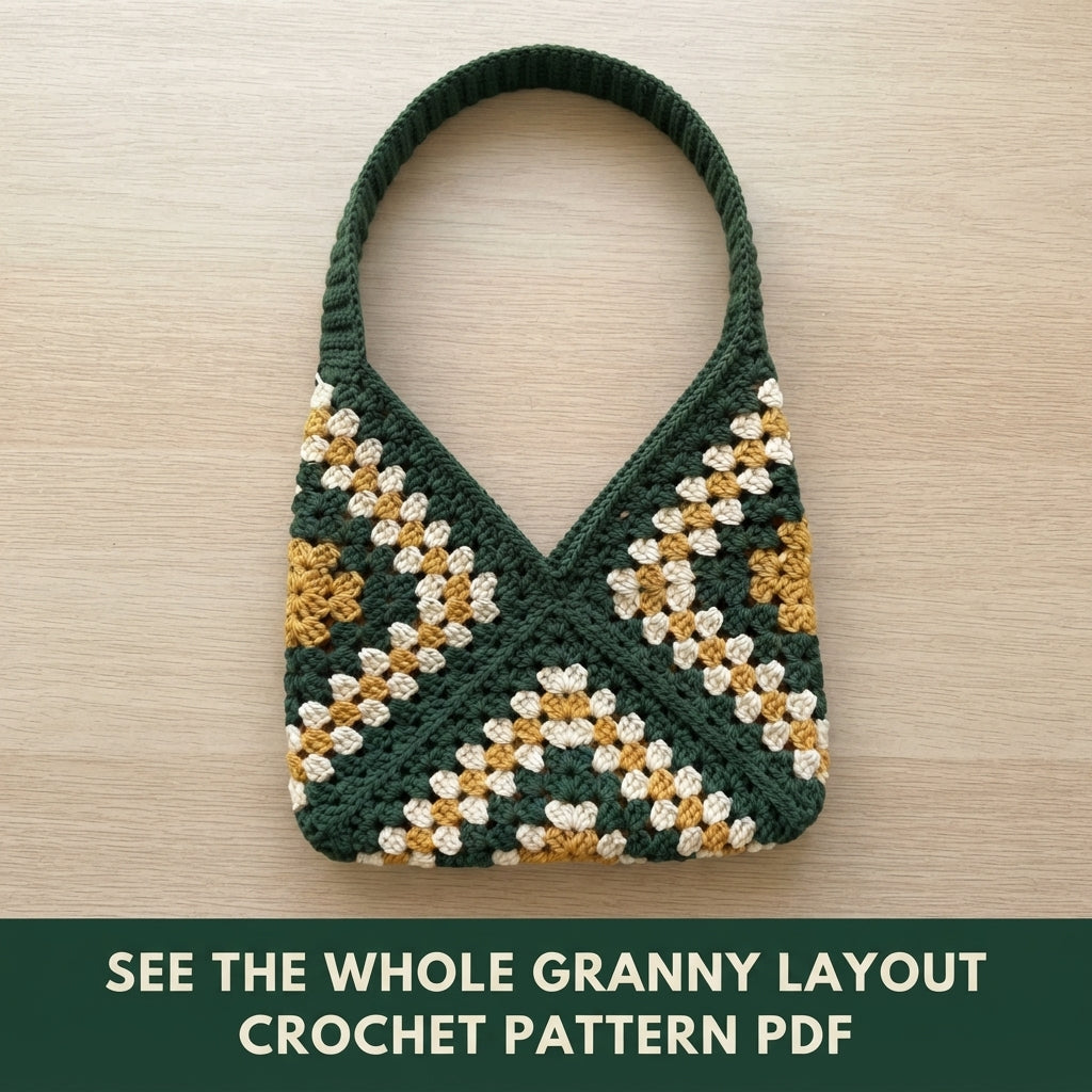 Granny Stitch Shoulder Bag Crochet Pattern PDF – Slouchy V-Top Bag with Ribbed Strap
