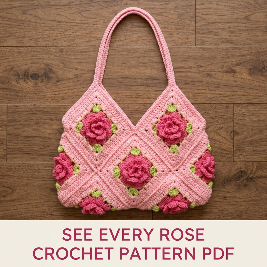 Pink Rose Granny Square Bag Crochet Pattern PDF – 3D Rose Shoulder Bag
