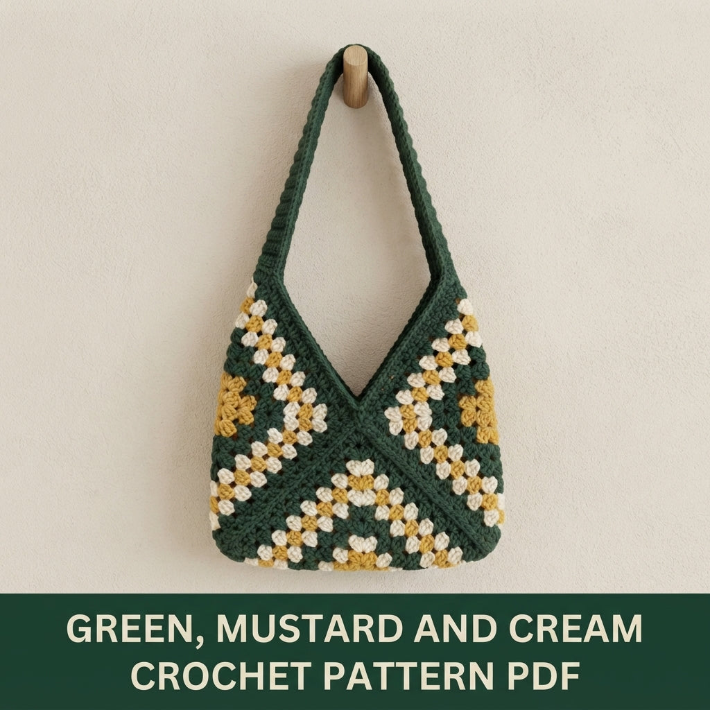 Granny Stitch Shoulder Bag Crochet Pattern PDF – Slouchy V-Top Bag with Ribbed Strap
