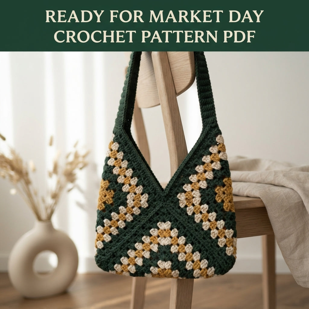Granny Stitch Shoulder Bag Crochet Pattern PDF – Slouchy V-Top Bag with Ribbed Strap