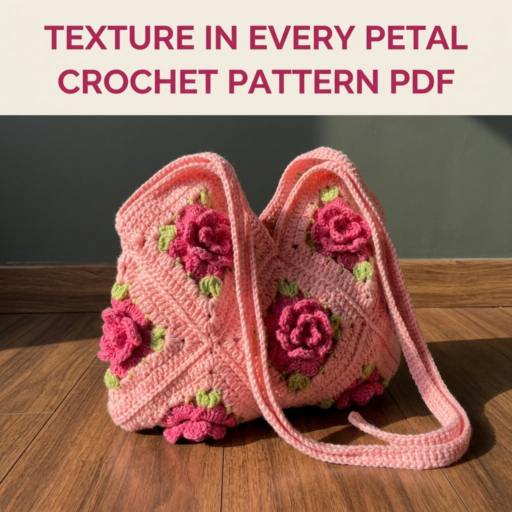 Pink Rose Granny Square Bag Crochet Pattern PDF – 3D Rose Shoulder Bag