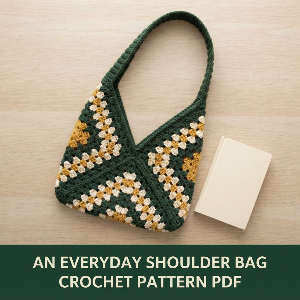 Granny Stitch Shoulder Bag Crochet Pattern PDF – Slouchy V-Top Bag with Ribbed Strap